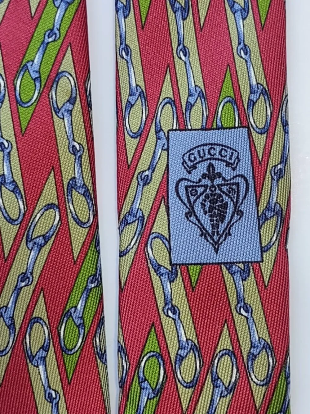 Vintage Gucci 100% Silk Tie Classic Equestrian Pattern Italy Luxury Designer